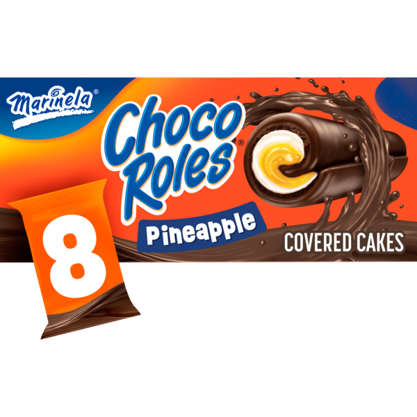 Marinela Choco Roles, Pineapple Chocolatey Filled Cakes, 8 pack