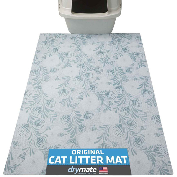 Drymate Floral Cat Litter Mat, 29 X 36 Inch - Light Blue