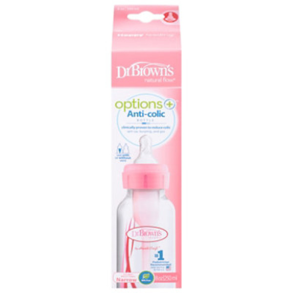 Dr. Brown’s Natural Flow Baby Bottle, Anti-Colic, Options+, 8 Ounces