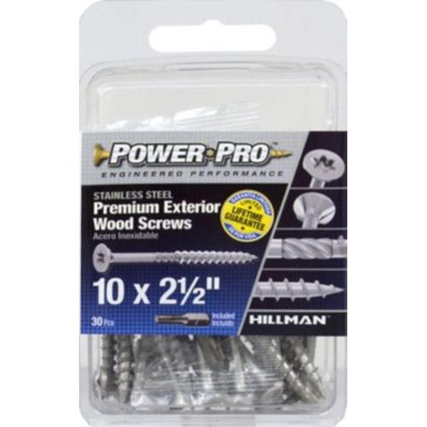 Hillman #10 x 2-1/2 in. Power Pro Premium 305 Stainless Steel Wood Screws, 30-Pack