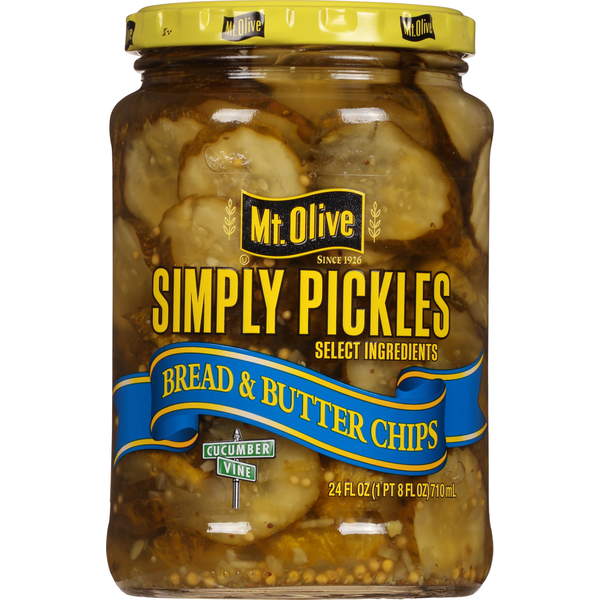 Mt. Olive Pickles, Bread & Butter Chips, Simply