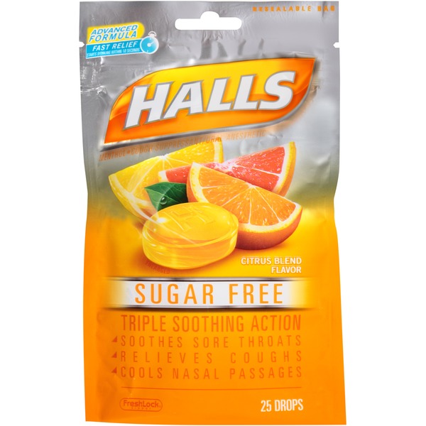 Halls Sugar Free Citrus Blend Menthol Drops Cough Suppressant/Oral