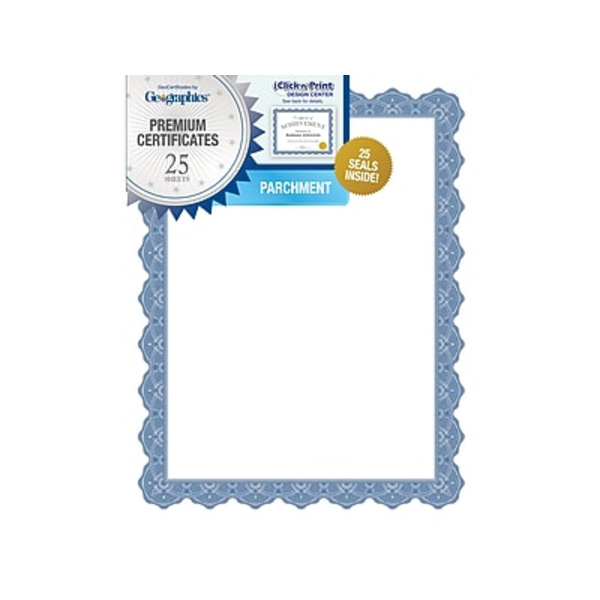 GE ographics 8.5" x 11" 24 Pound Blue Optima Recycled Certificate Colored Paper