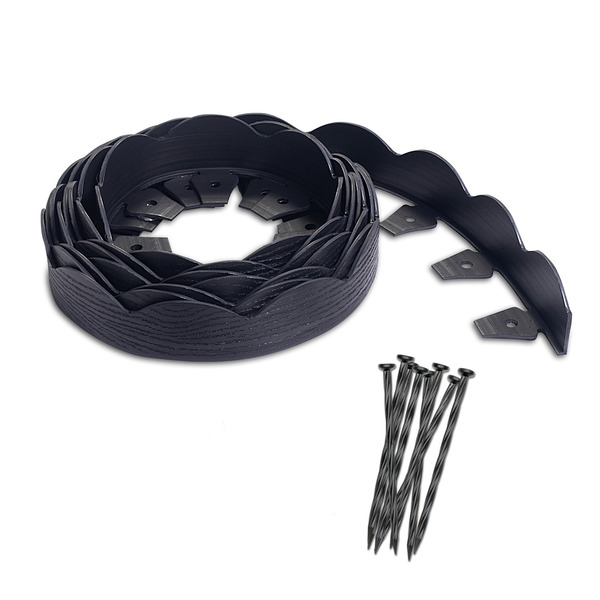 Easy Flex 20-ft x 2.5-in Scallop Woodgrain No-Dig Edging Black Plastic Landscape edging roll with stakes