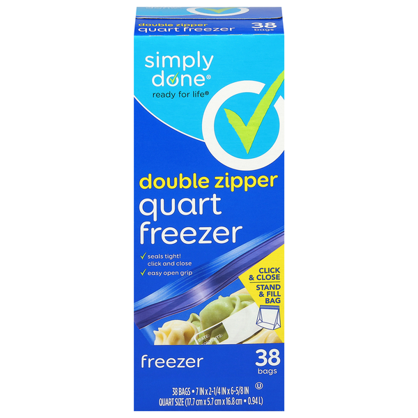 Simply Done Double Zipper Quart Size Freezer Bags Same-Day