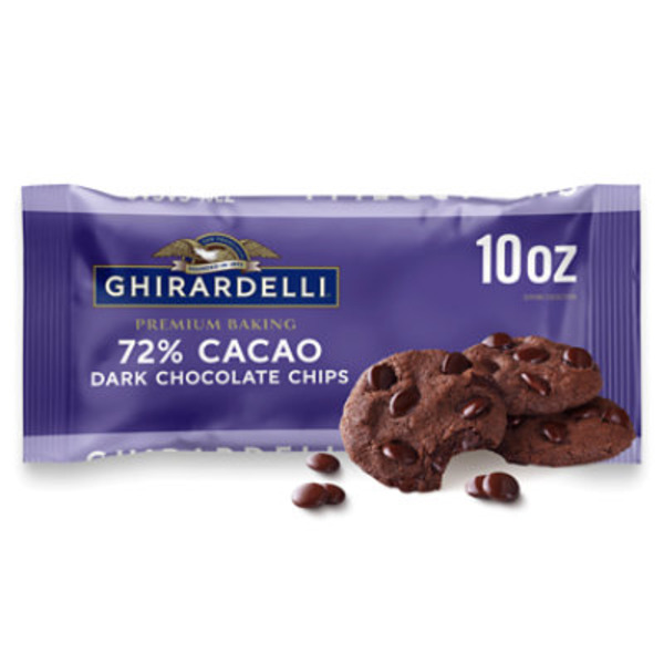 Ghirardelli 72% Cacao Dark Chocolate Premium Baking Chips, Chocolate Chips for Baking, 10 oz Bag