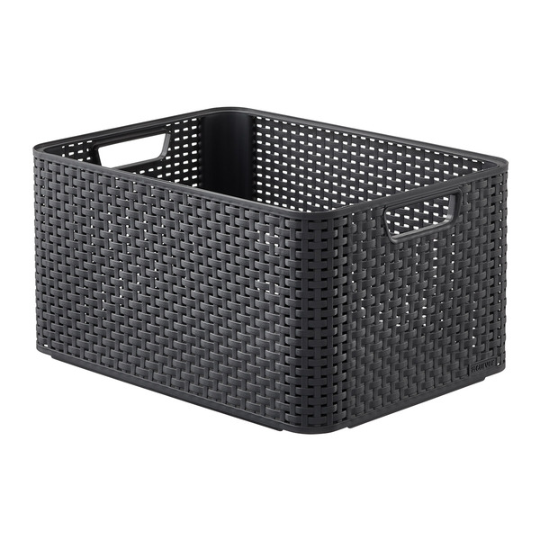 Curver Basketweave Bin - Gray - Large 17-1/4" x 12-3/4" x 9" H