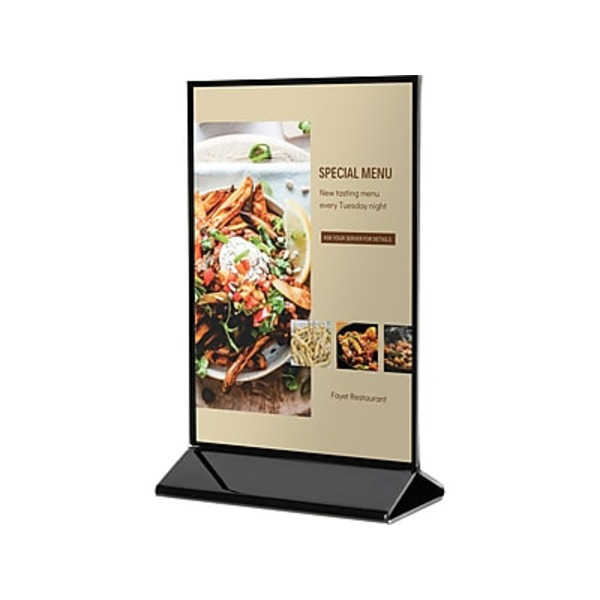 Deflecto Clear Double-Sided Sign Holder With Frame & Base, 7 x 4-1/4 in - Black