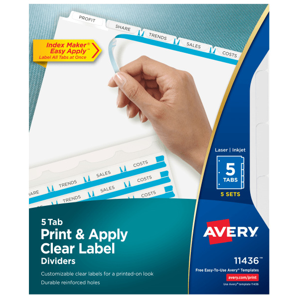 Avery White Clear Label Dividers With Easy Apply Labels for Laser & Inkjet Printers