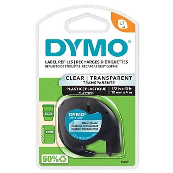 DYMO 12mm Black on Clear LetraTag Label Tape