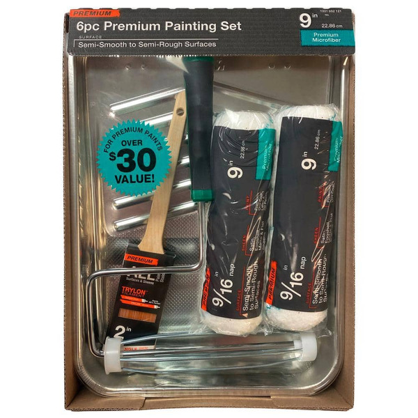 Unbranded Premium 6-piece Plastic Applicator Kit With Tray, Microfiber Roller Covers, Roller Frame, And Paint Brush