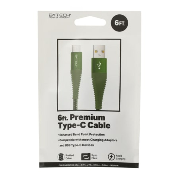 Bytech Phone Cables & Chargers Braided Premium Usb Type-C Cable - Green