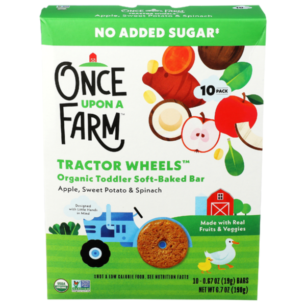 Once Upon A Farm Organic Apple, Sweet Potato & Spinach Tractor Wheels Toddler Soft Baked Bar 10 Pack