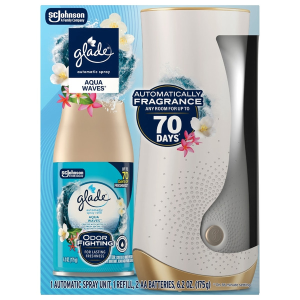 Glade Automatic Spray Holder + Refill, Air Freshener, Invigorating Aqua Waves