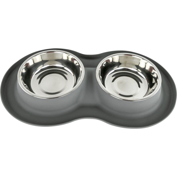 Play On Silicone Double Diner Dog Bowl - Grey