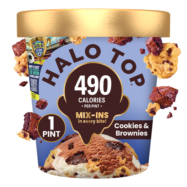 Halo Top Cookies & Chocolate Brownies Light Ice Cream, Lower Calorie Frozen Dessert Pint, 16 fl oz