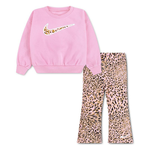 Nike Little Girls' Long Sleeve Leopard Print Swoosh Sweatshirt & Leopard Print Leggings Set, 3T - Pink