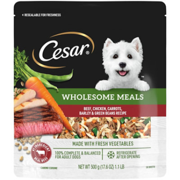 Cesar Wholesome Meals Adult Wet Dog Food Beef, Chicken and Vegetable Recipe, 17.6 oz. Pouch
