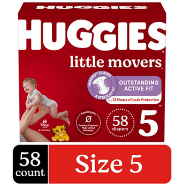 Huggies Little Movers Baby Diapers, Size 5 (27+ lbs)