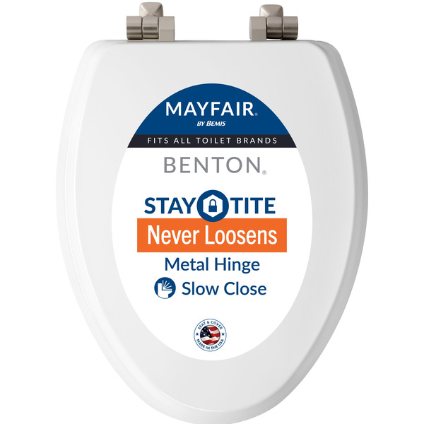 Mayfair by Bemis Benton Wood White Elongated Soft Close Toilet Seat
