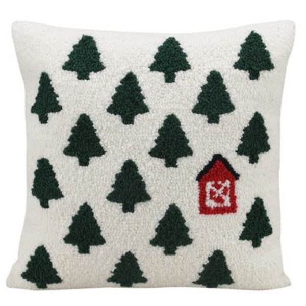 Red Shed Trees and Cabin Christmas Throw Pillow, 18 in.