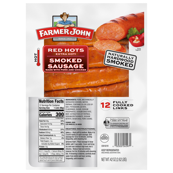 Farmer John Naturally Hardwood Smoked Hot Red Hots Smoked Sausage