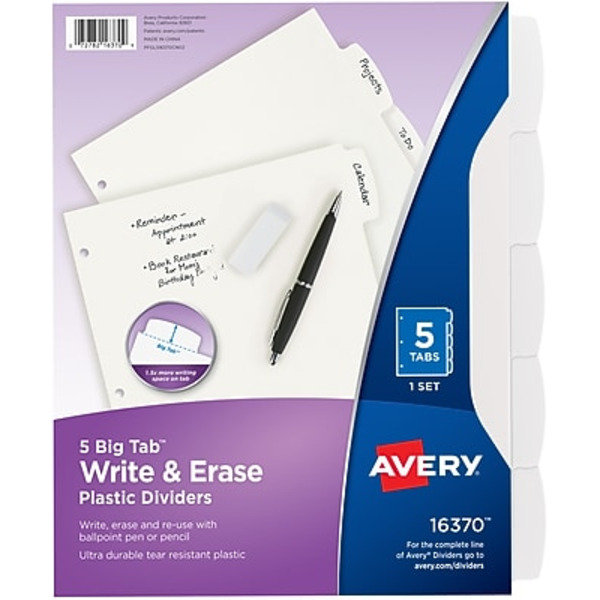 Avery White Plastic Write On Dividers