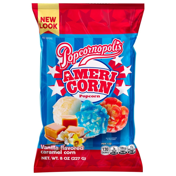 Popcornopolis Americorn 8 oz America 250 Bag, Vanilla Caramel