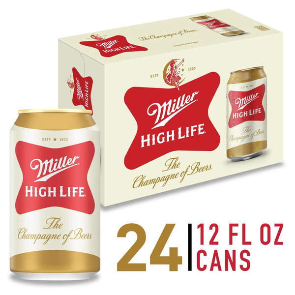 Miller High Life American Lager Beer, 4.6% ABV, 24-pack, 12-oz