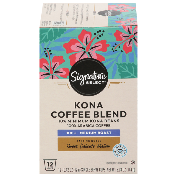 Signature SELECT Coffee, 100% Arabica, Ground, Medium Roast, Kona Coffee Blend, Single Serve Cups