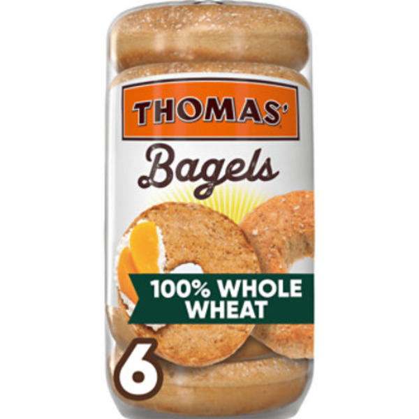 Thomas’ 6 ct, 100% Whole Wheat, Bagels, Excellent Source Of Fiber, Kosher, Whole Grain Bagels, 18 oz