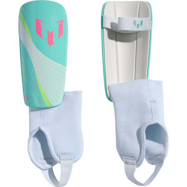 adidas Jr. Messi Match Shin Guards, M - White/Aqua/Mint