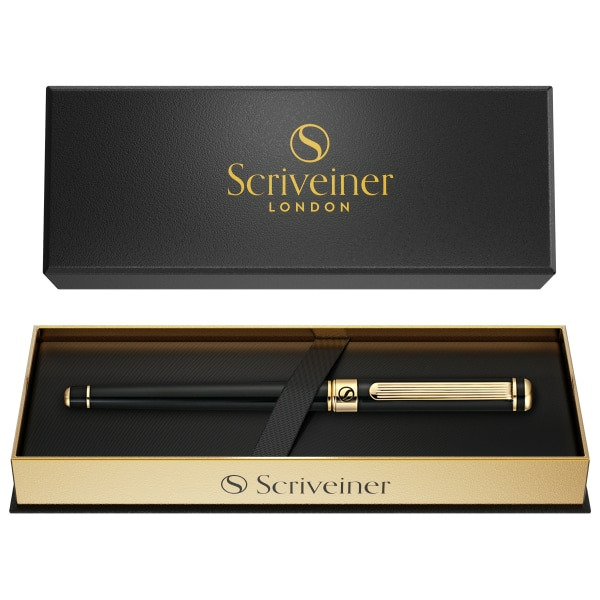 Scriveiner Classic Rollerball Ink Medium Point Pen - Black & Gold Barrel