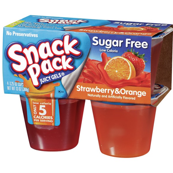 Snack Pack Sugar Free Strawberry & Orange Gelatin 4 Ct Juicy Gels (3.25
