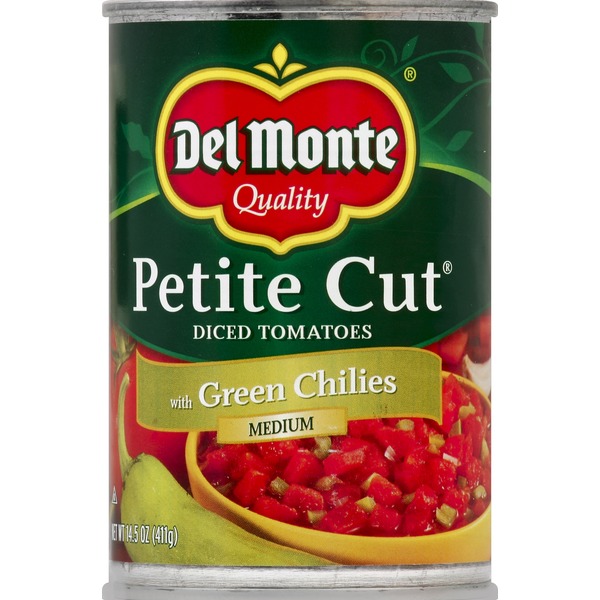 Del Monte Tomatoes, Diced, Petite Cut, with Green Chilies, Medium (14.5