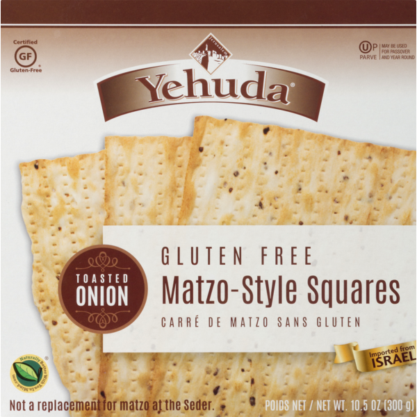 Yehuda Matzos Crackers, Gluten Free, MatzoStyle Squares, Toasted Onion