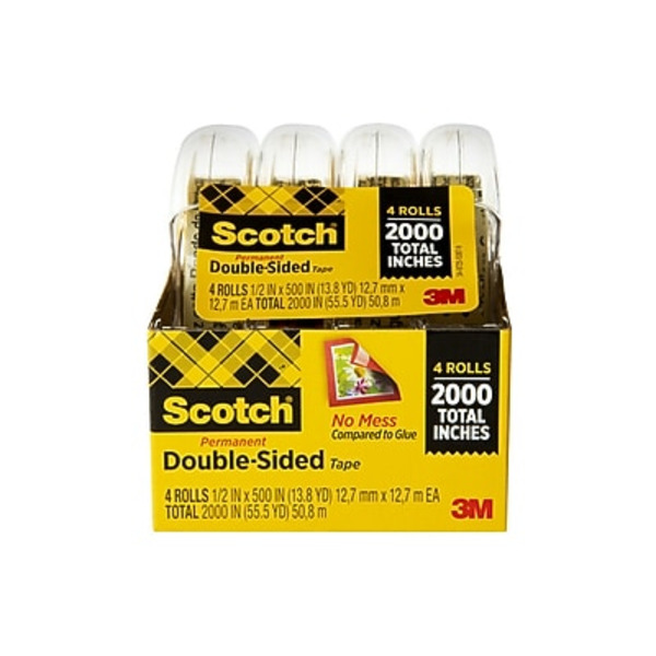 Scotch 4137 0.5" Clear Double Sided Permanent Tape With Dispenser