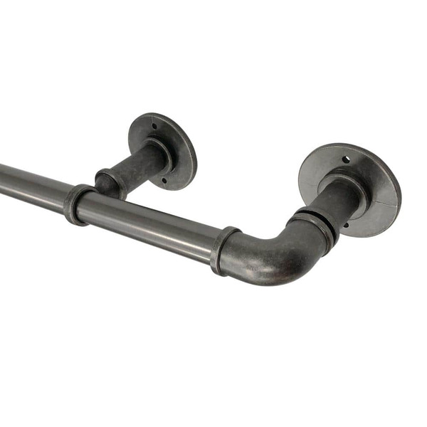 Stylewell 66 In. - 120 In. Telescoping 3/4 In. Industrial Pipe Finial Single Curtain Rod Kit In Gunmetal