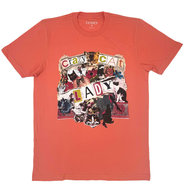 Zanden Adult Ladies' Unisex Crazy Cat T-Shirt, Large - Peach