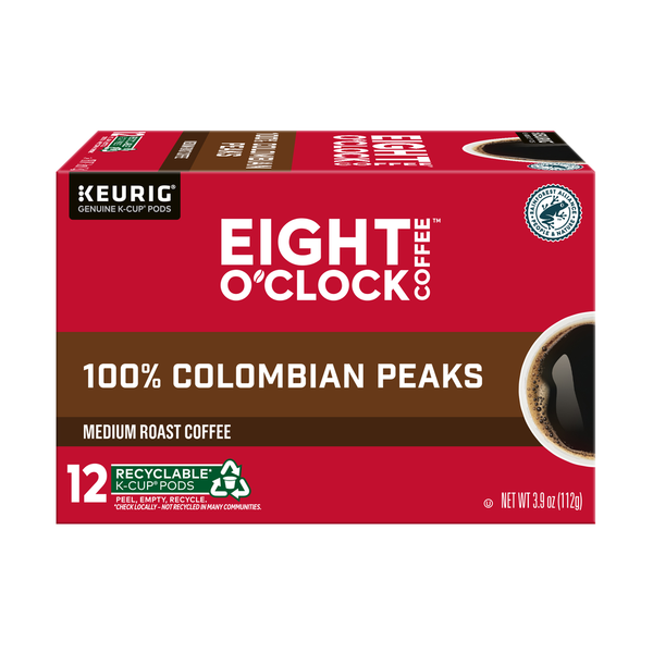 Eight O'Clock 100% Colombian Peaks Medium Roast Coffee 12 Count K