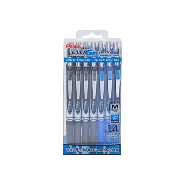 Pentel EnerGel Medium Point RTX Retractable Gel Pens - Blue & Black Ink