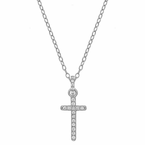 Primrose Women's Sterling Silver Cubic Zirconia Cross Pendant Necklace