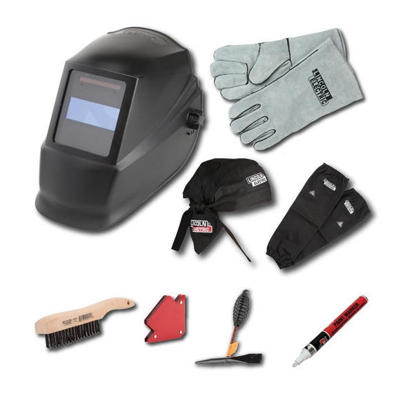 Lincoln Electric Auto-darkening Welding Helmet Starter Kit With No. 11 Lens, Gloves, Wire Brush, Magnet, Chipping Hammer And Marker