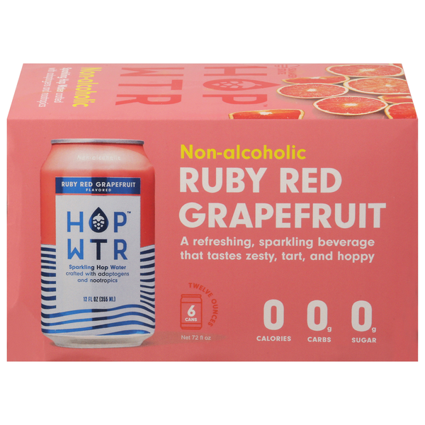 Hop Wtr NA Sparkling Ruby Red Grapefruit Hop Water 6 Pack Cans
