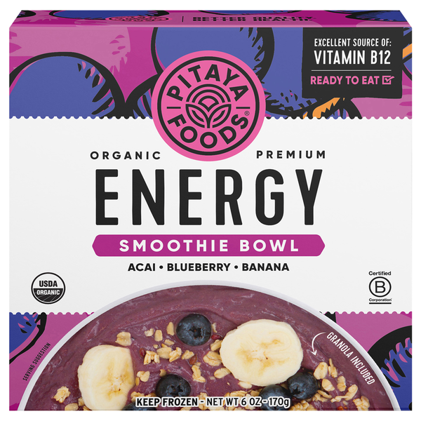 Pitaya Foods Frozen Organic Energy Smoothie Bowl, Ready to Eat