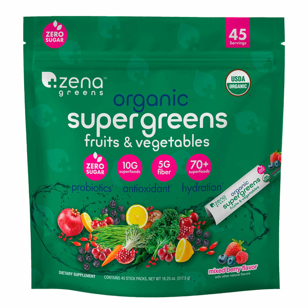 Zena Organic Super Greens Powder, 45 Packets