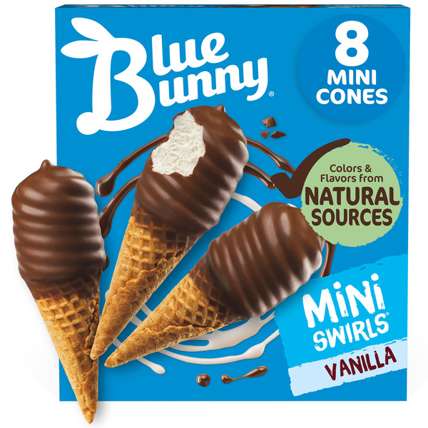 Blue Bunny Mini Swirls Vanilla Cones, Frozen Dessert, 8 Pack Same