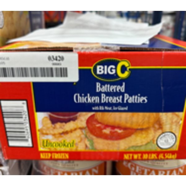 Big C -  Frozen Battered Chicken Breast Patties, Uncooked, 3.5 oz each - 10 lbs