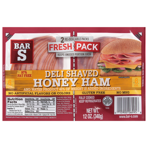 Bar-S Ham, Deli Shaved, Honey, Fresh Pack