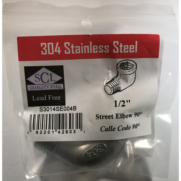 Smith-Cooper FPT Stainless Steel 90 Degree Street Elbow, 1/2 x 1/2 in